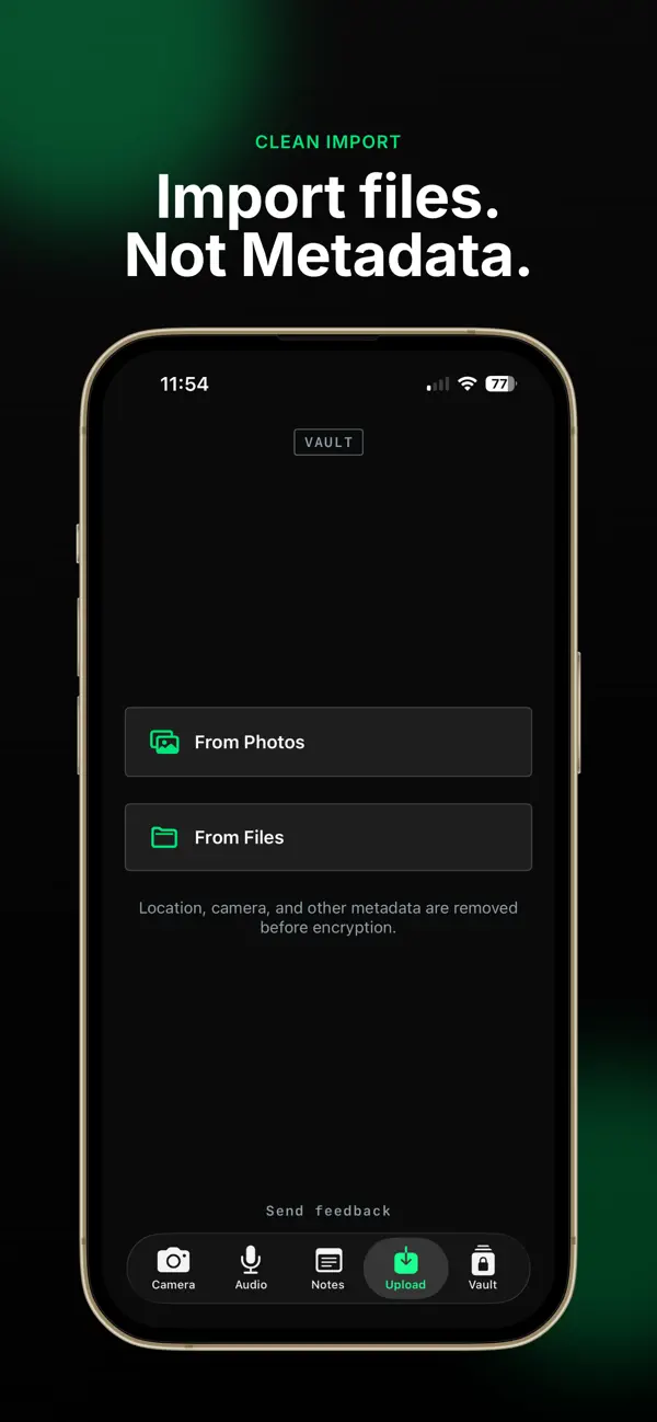 Import from Photos or Files: Import files. Not metadata.